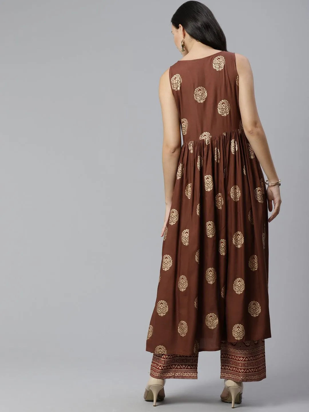 Brown Printed Rayon Kurta Set - Libas