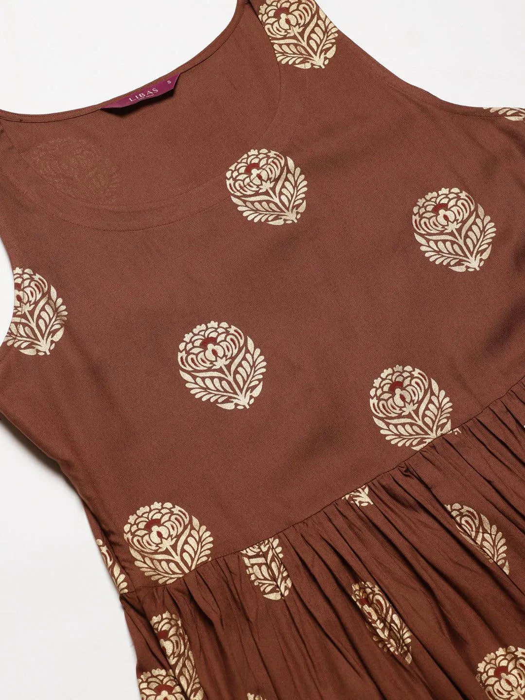 Brown Printed Rayon Kurta Set - Libas 