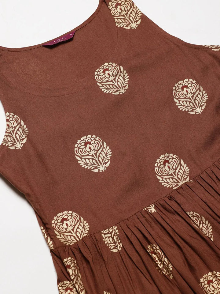 Brown Printed Rayon Kurta Set - Libas