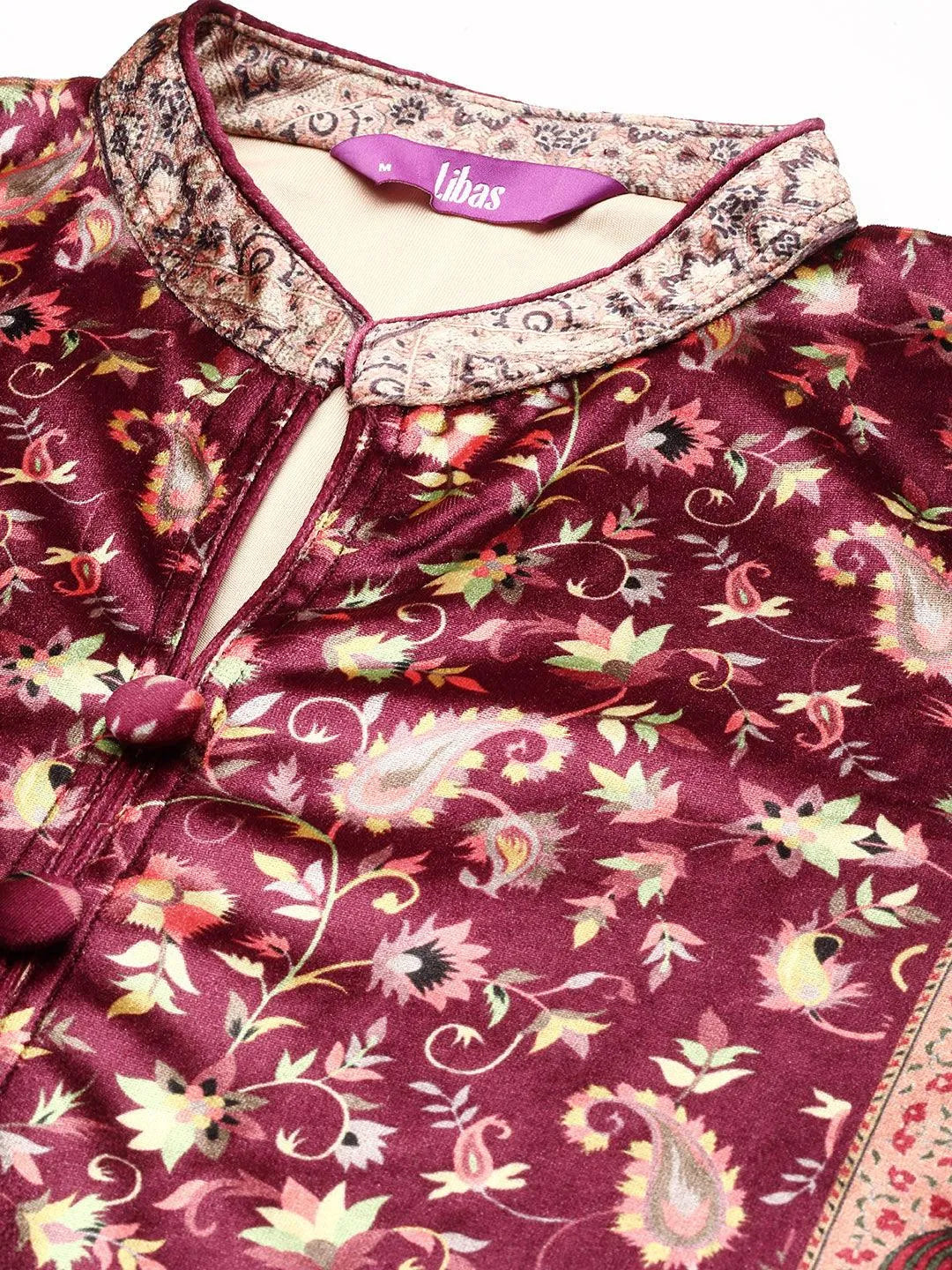 Brown Printed Velvet Straight Kurta - Libas