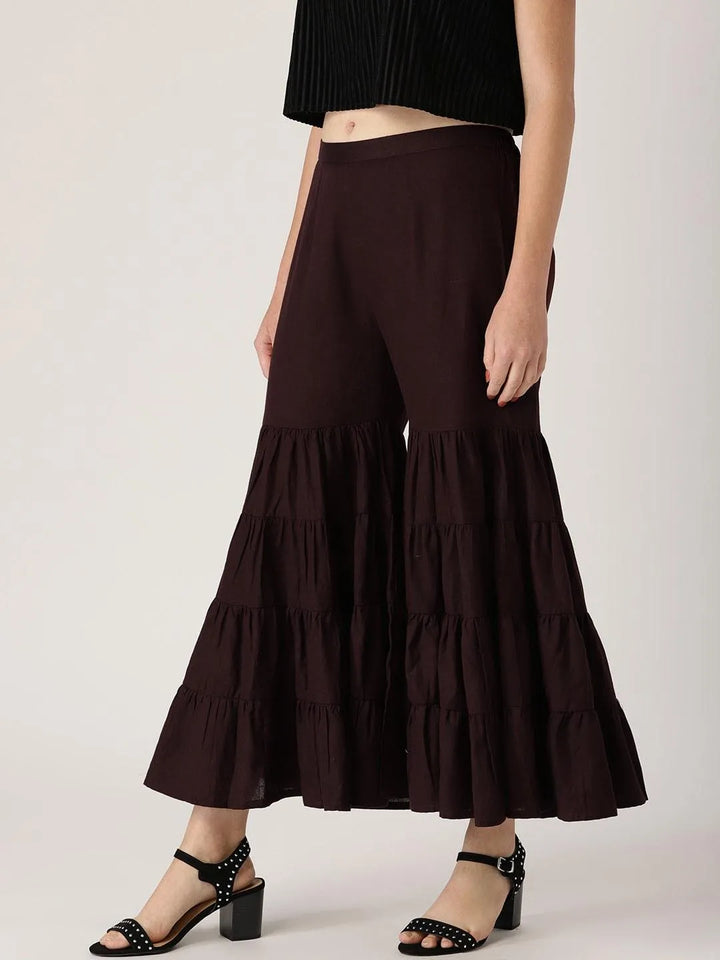 Brown Solid Cotton Sharara Pants - Libas