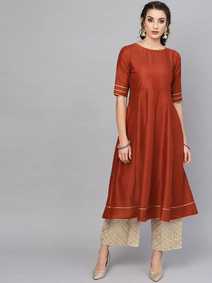 Brown Solid Muslin Kurta Set - Libas