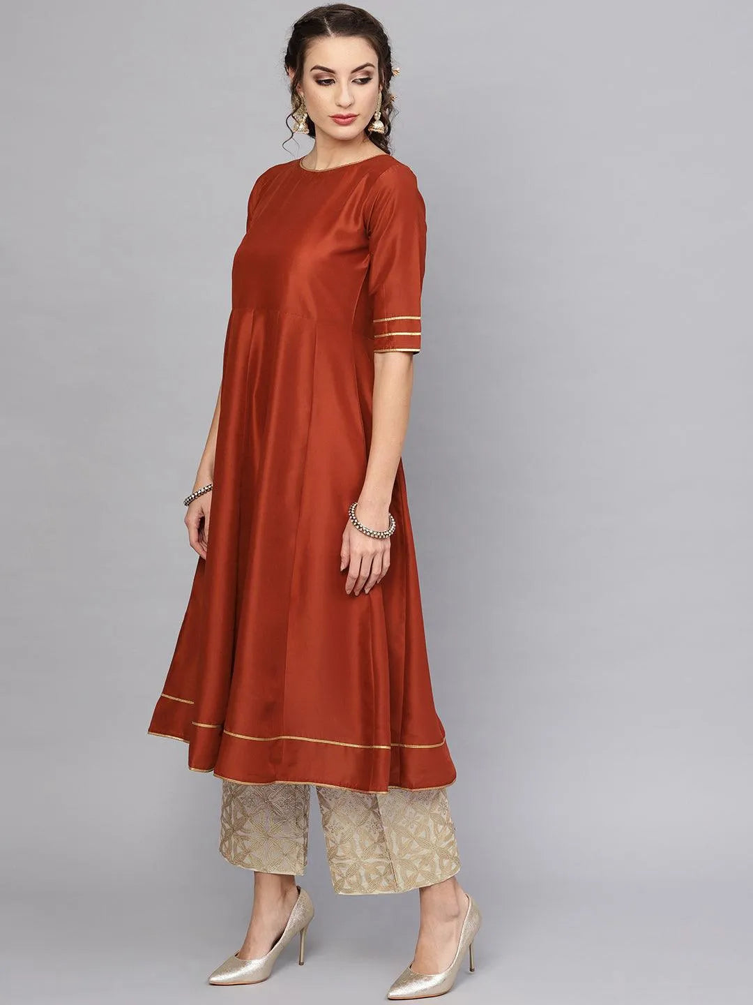 Brown Solid Muslin Kurta Set - Libas