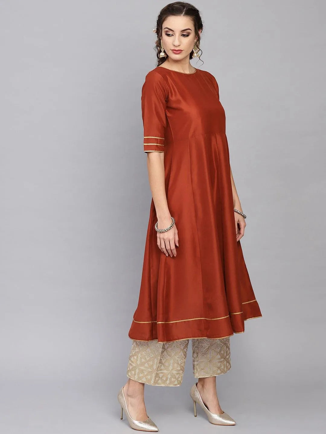 Brown Solid Muslin Kurta Set - Libas