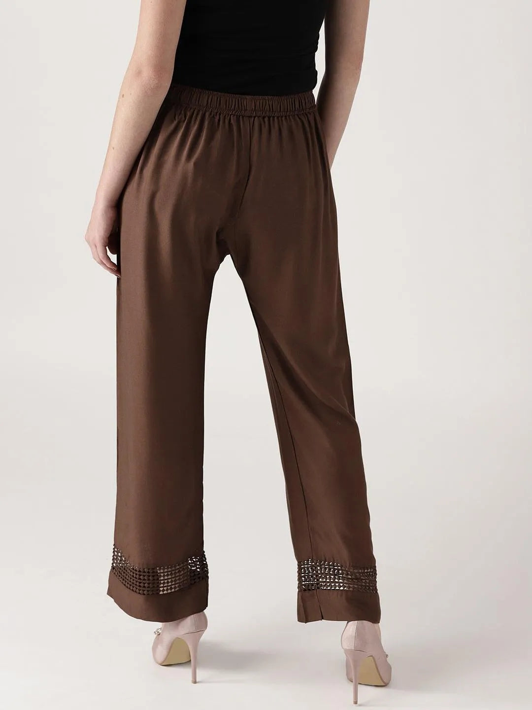 Brown Solid Rayon Palazzos - Libas 