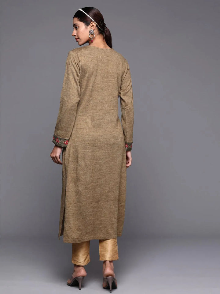 Brown Yoke Design Wool Straight Kurta - Libas