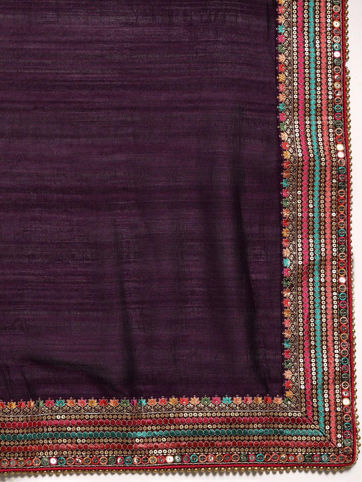 Burgundy Embroidered Silk Blend Saree - Libas