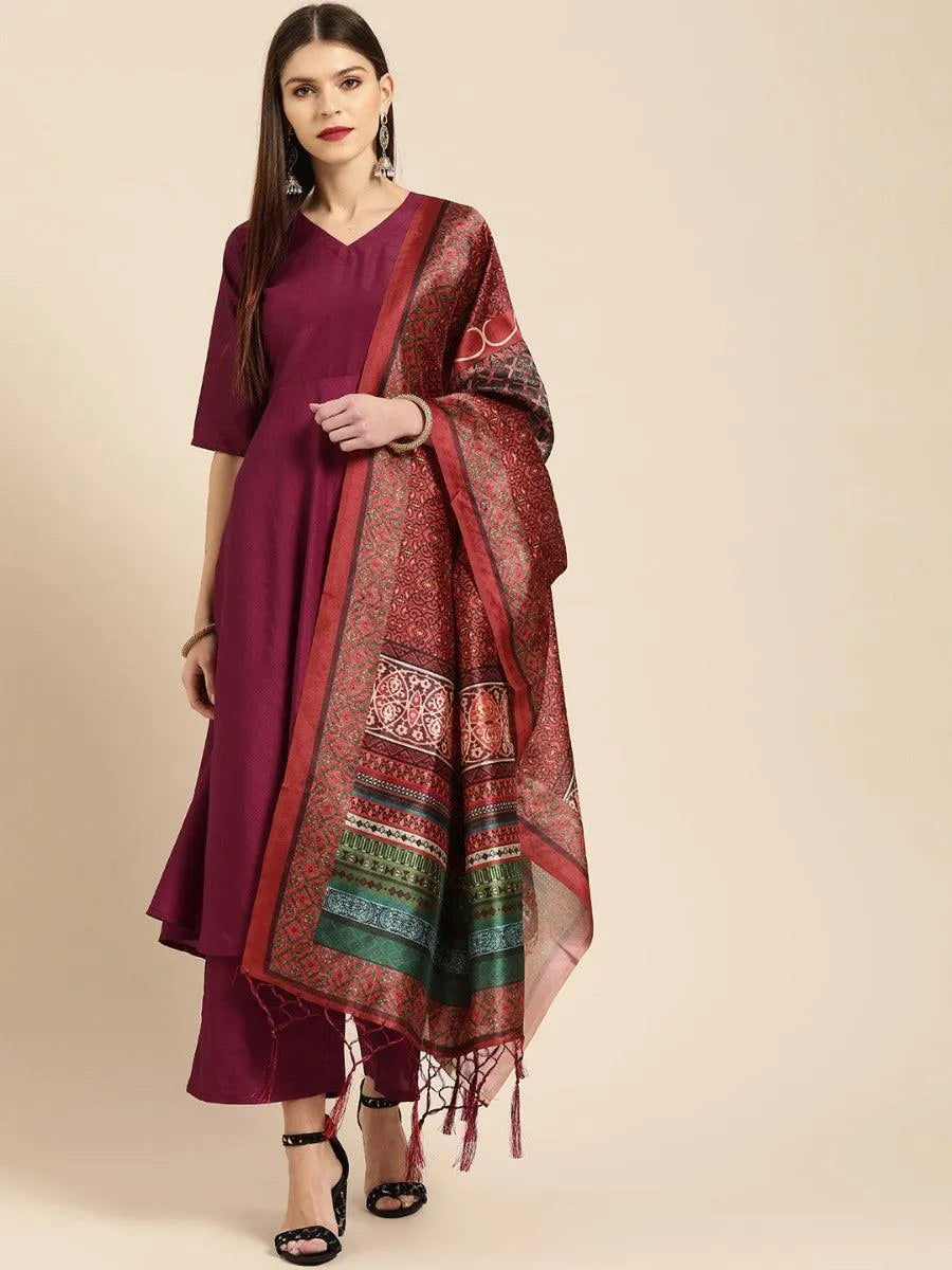 Burgundy Solid Silk Suit Set - Libas