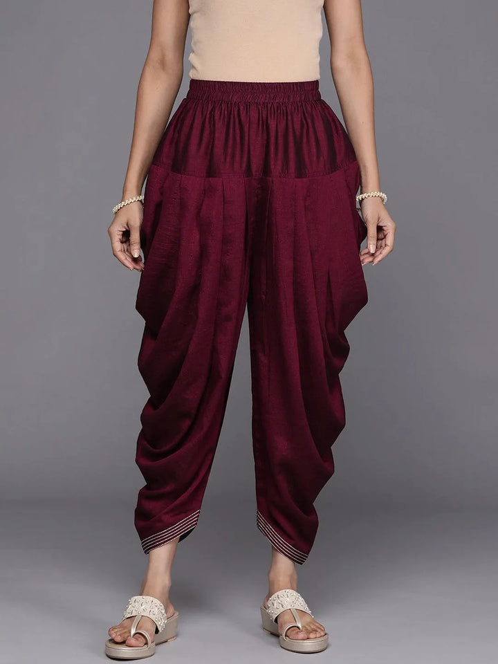 Burgundy Solid Silk Salwar Pants - Libas