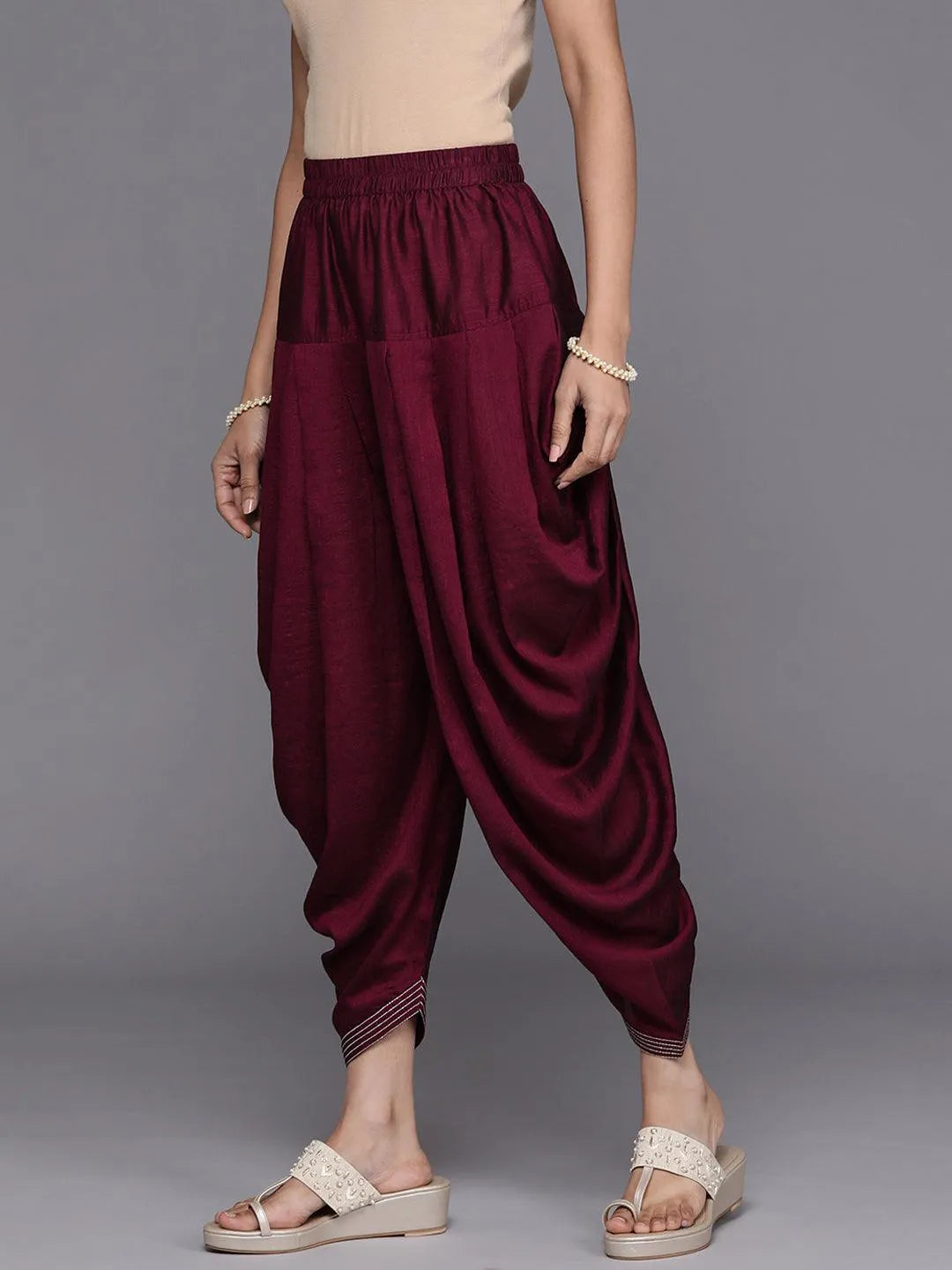 Burgundy Solid Silk Salwar Pants - Libas