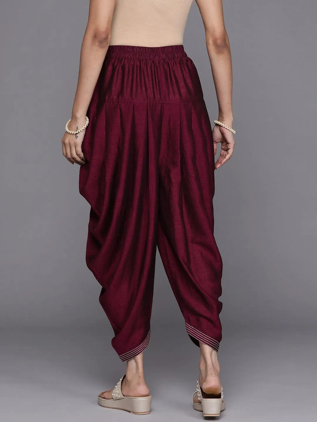 Burgundy Solid Silk Salwar Pants - Libas