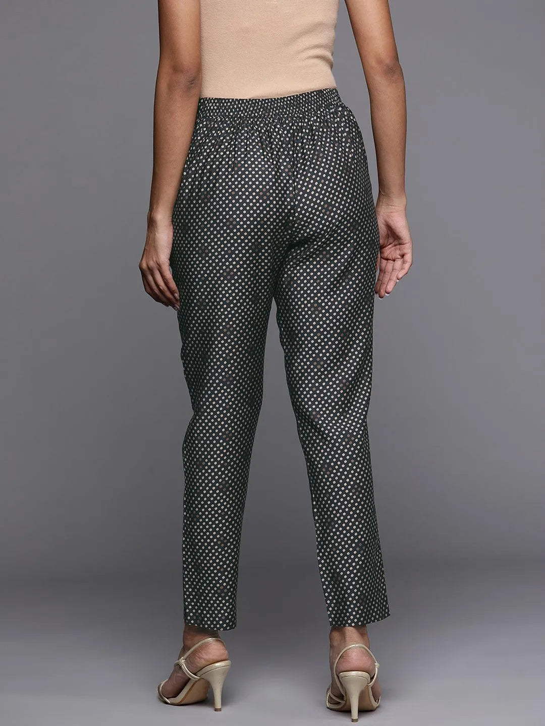 Charcoal Self Design Silk Trousers - Libas