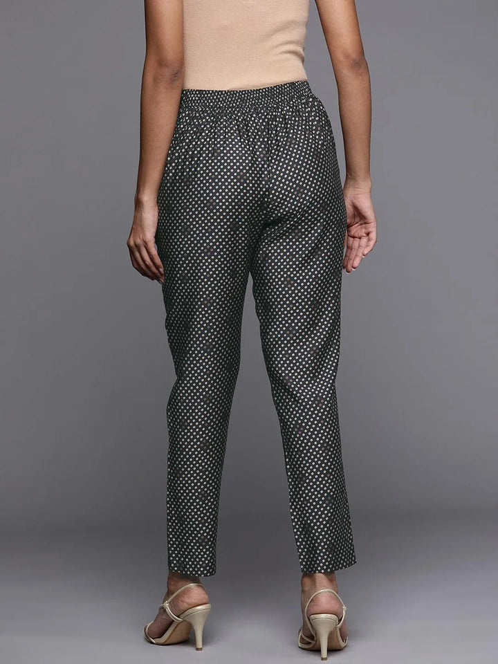 Charcoal Self Design Silk Trousers - Libas