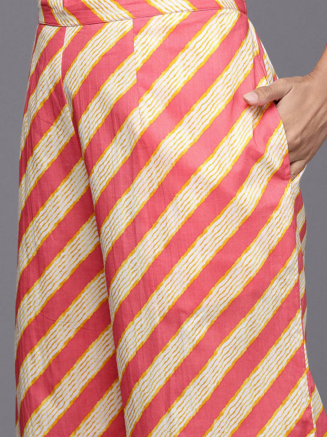 Coral Printed Cotton A-Line Kurta With Palazzos & Dupatta - Libas