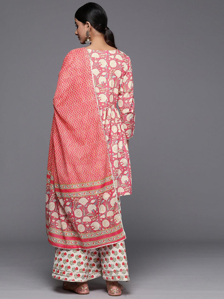 Coral Printed Cotton A-Line Kurti With Sharara & Dupatta - Libas