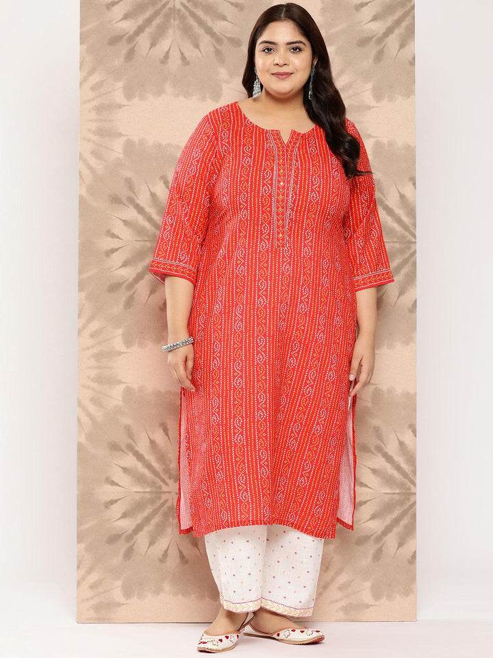 Coral Printed Cotton Blend Straight Kurta With Trousers - Libas