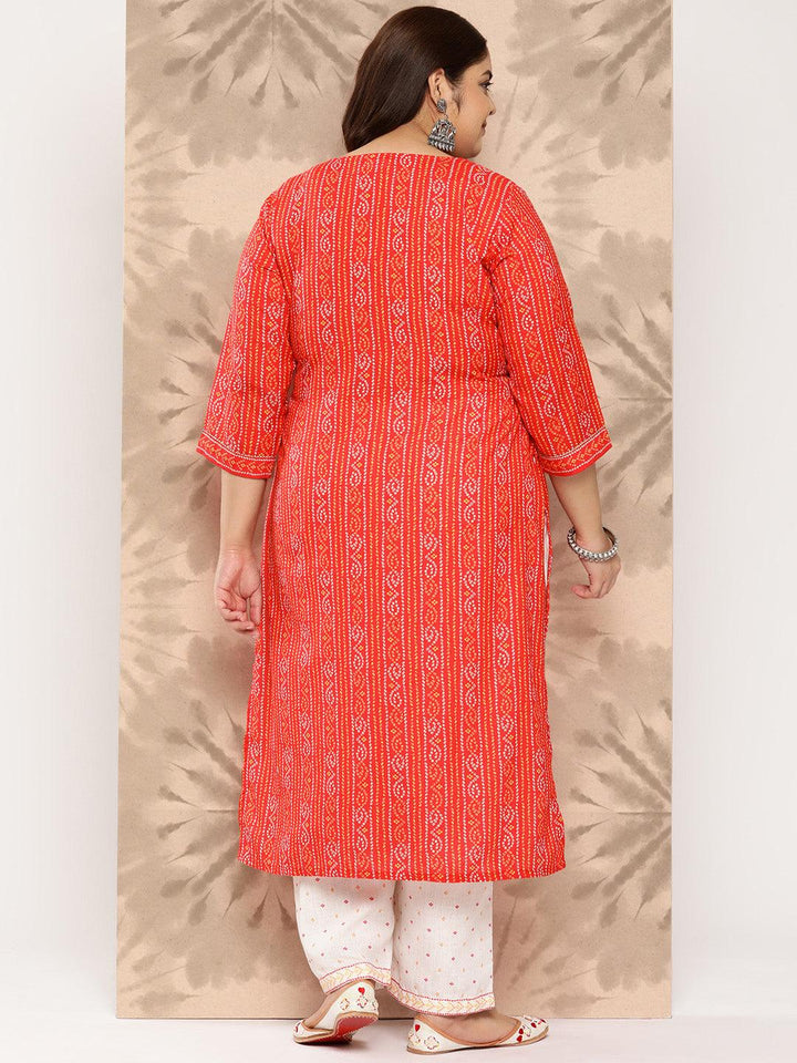 Coral Printed Cotton Blend Straight Kurta With Trousers - Libas