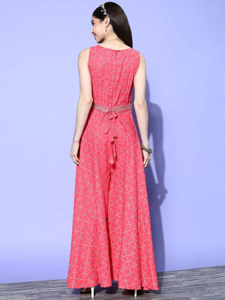 Coral Printed Cotton Jumpsuit - Libas