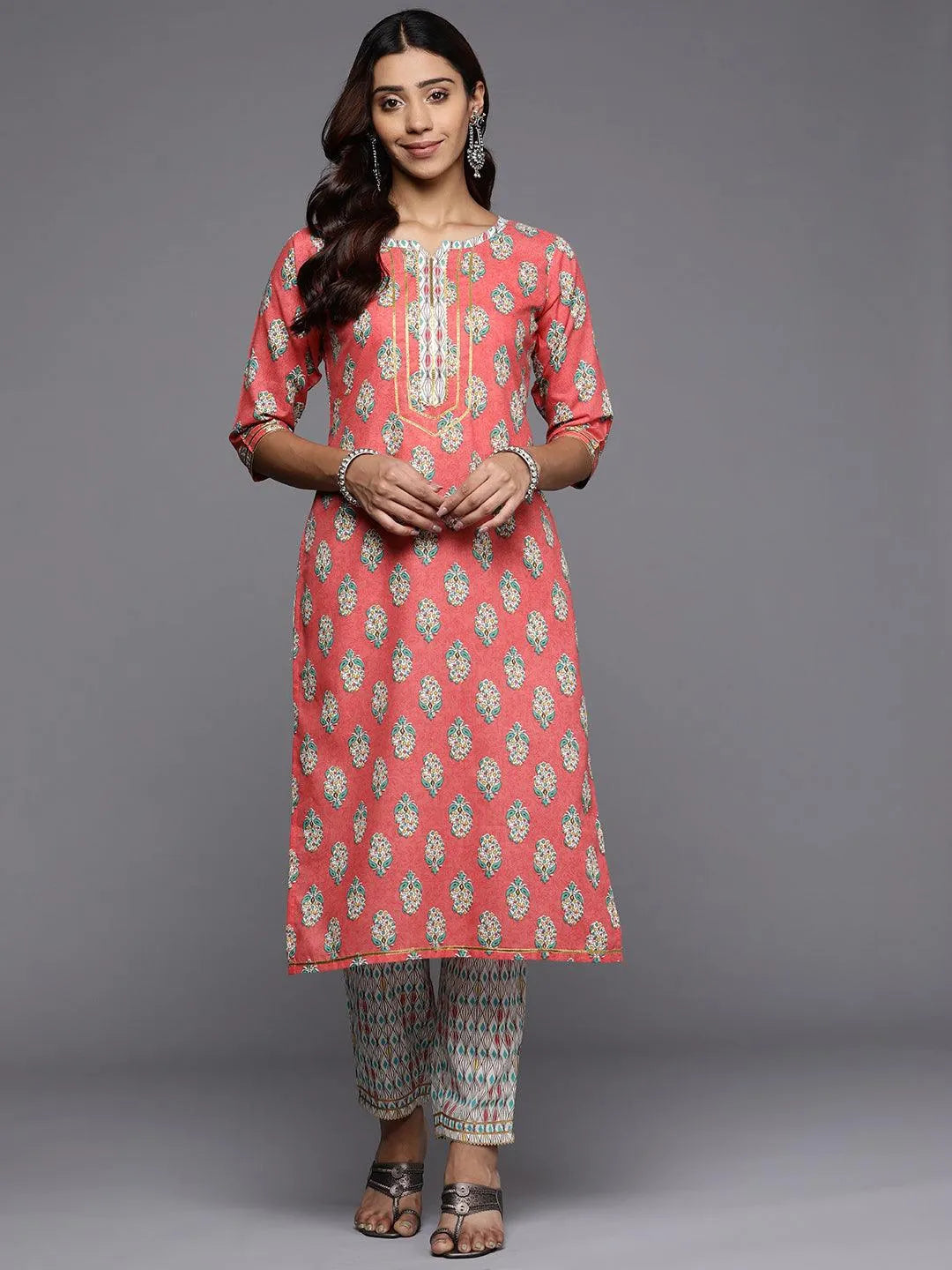 Coral Printed Cotton Straight Kurta - Libas