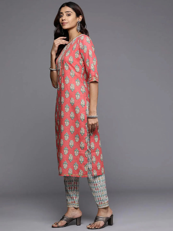 Coral Printed Cotton Straight Kurta - Libas