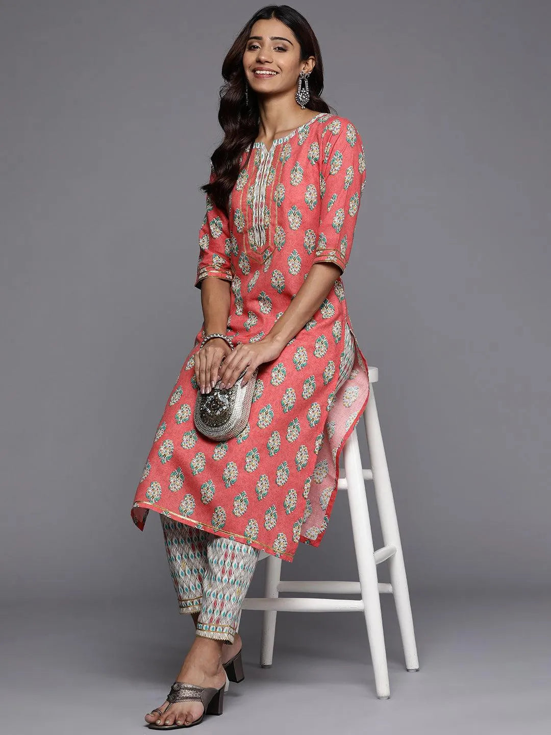 Coral Printed Cotton Straight Kurta - Libas