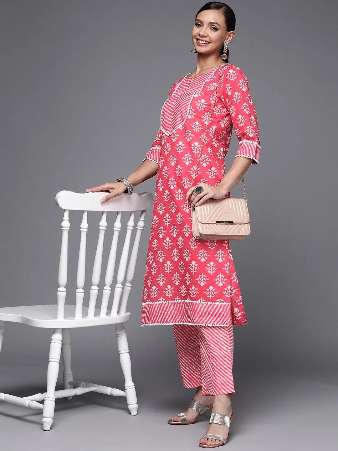 Coral Printed Cotton Straight Kurta - Libas