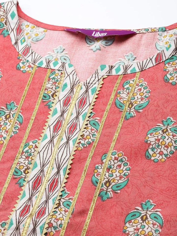 Coral Printed Cotton Straight Kurta - Libas