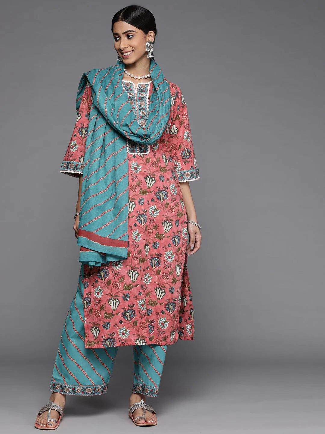 Coral Printed Cotton Suit Set - Libas