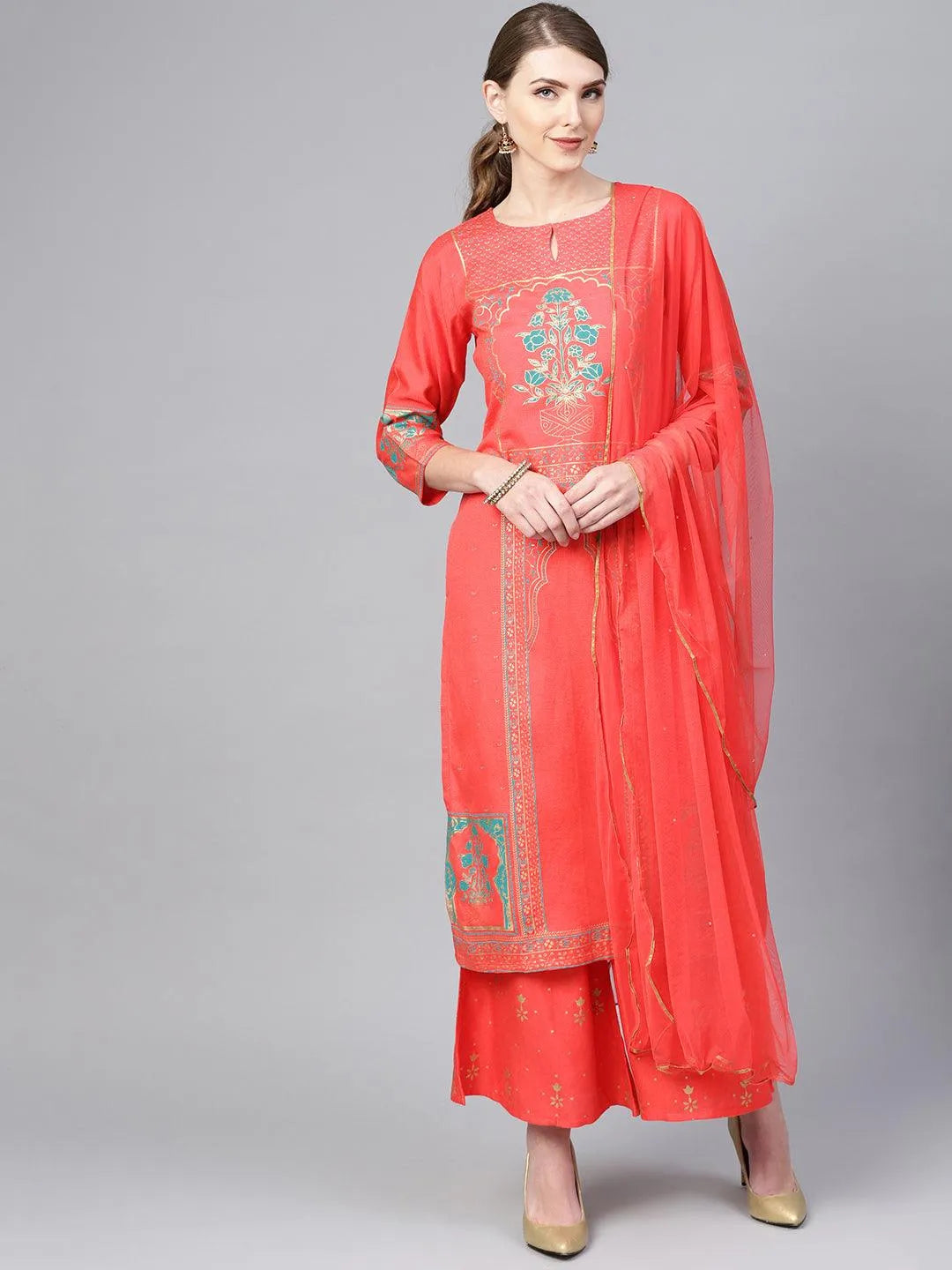 Coral Printed Cotton Suit Set - Libas