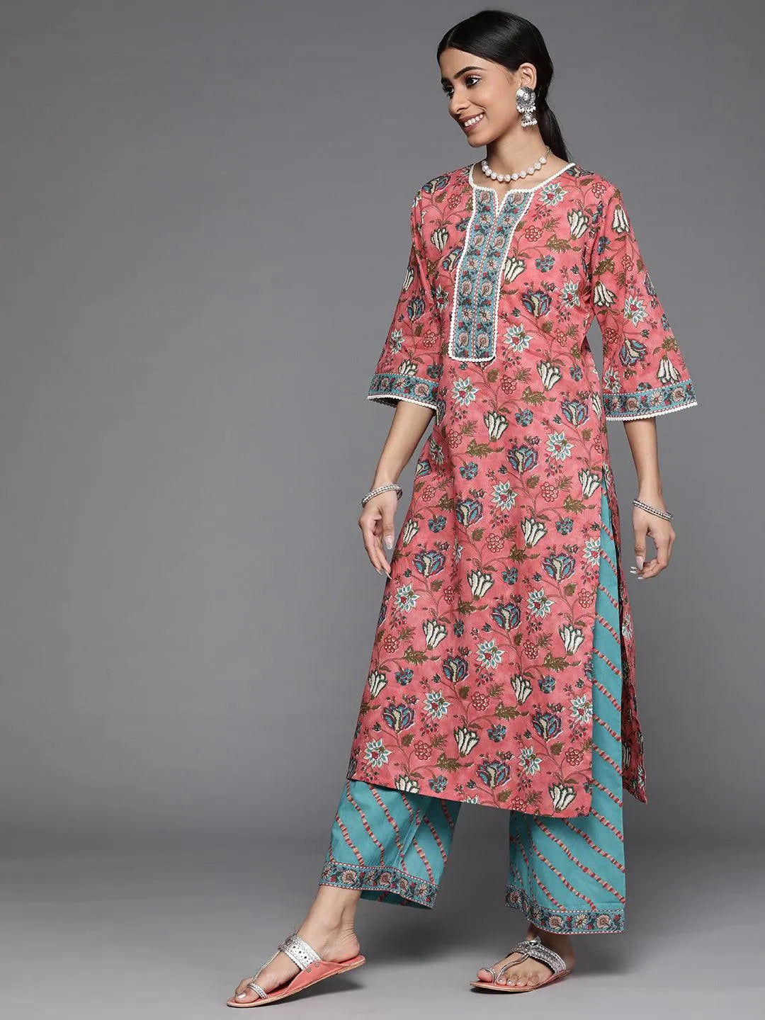 Coral Printed Cotton Suit Set - Libas 