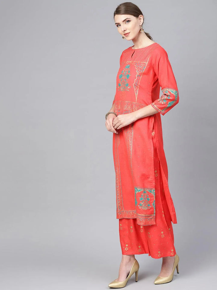 Coral Printed Cotton Suit Set - Libas