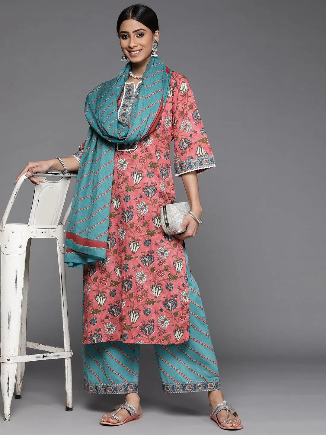 Coral Printed Cotton Suit Set - Libas