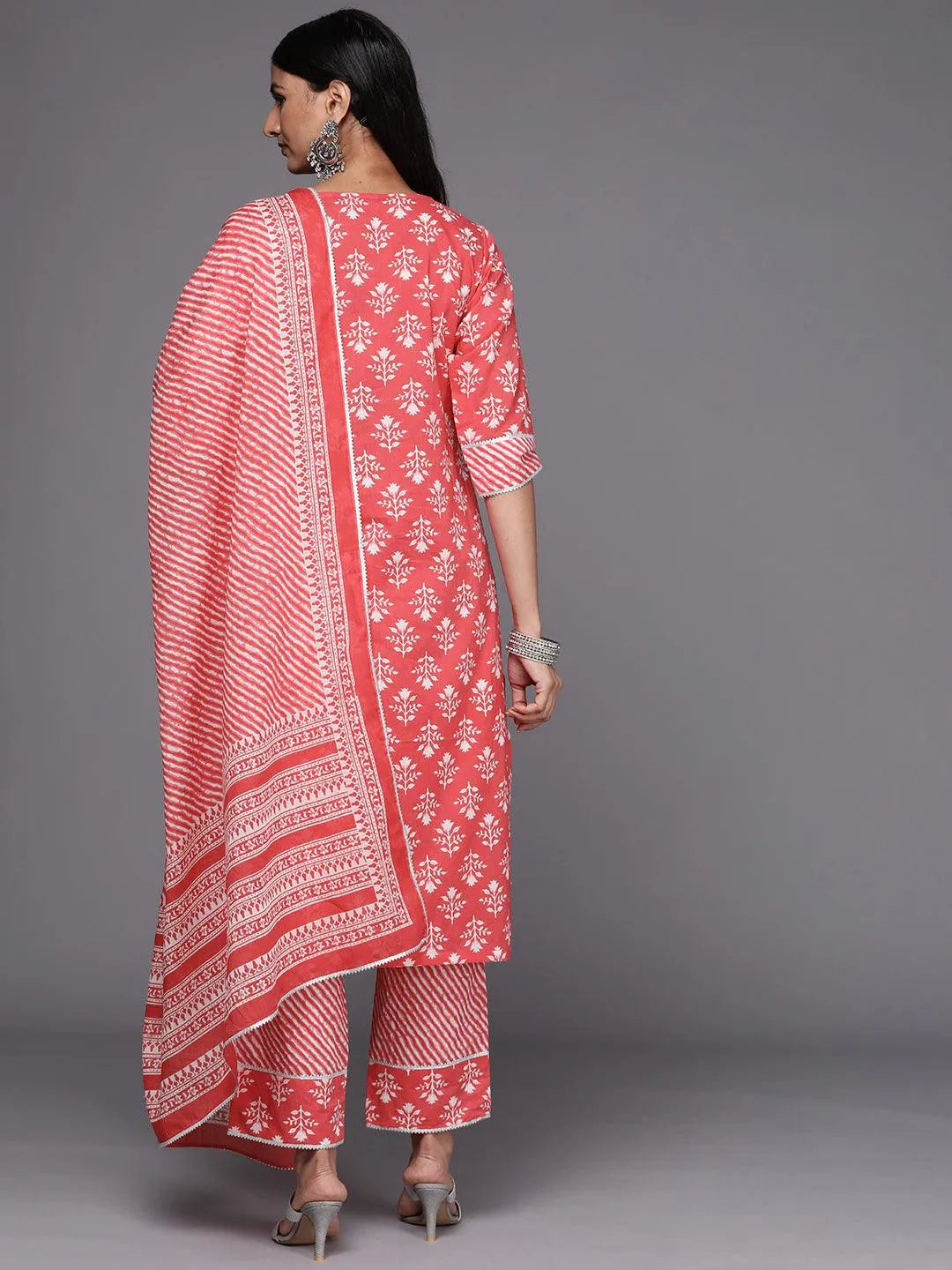 Coral Printed Cotton Straight Suit Set - Libas