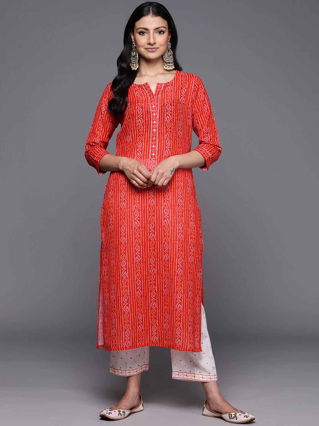 Coral Printed Cotton Straight Kurta Set With Trousers - Libas