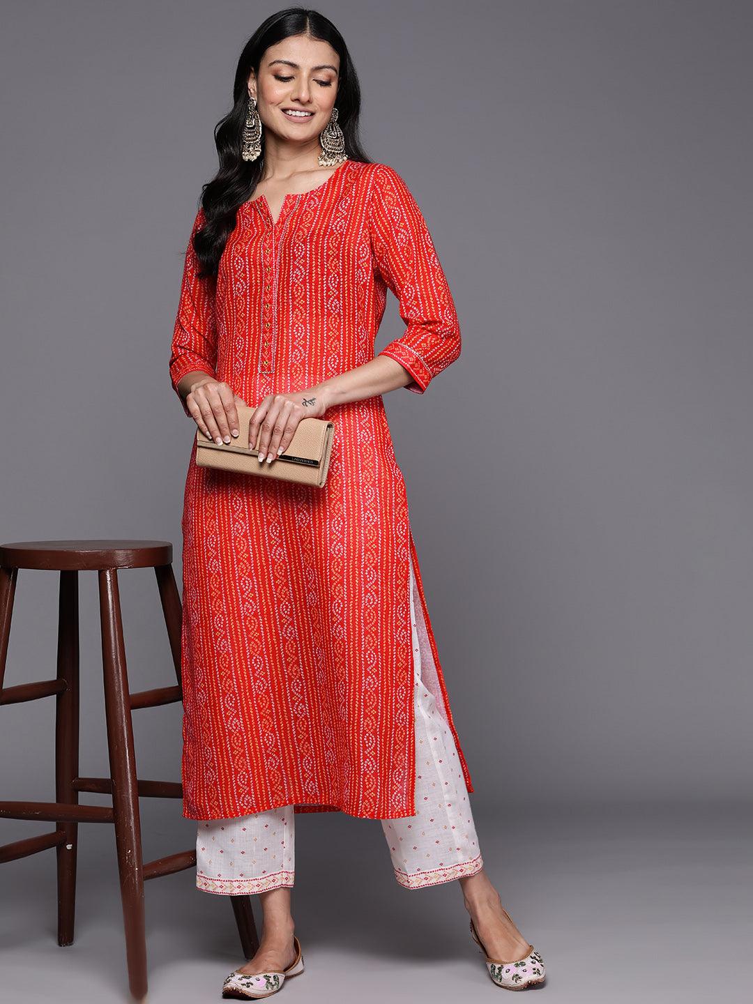 Coral Printed Cotton Straight Kurta With Trousers
