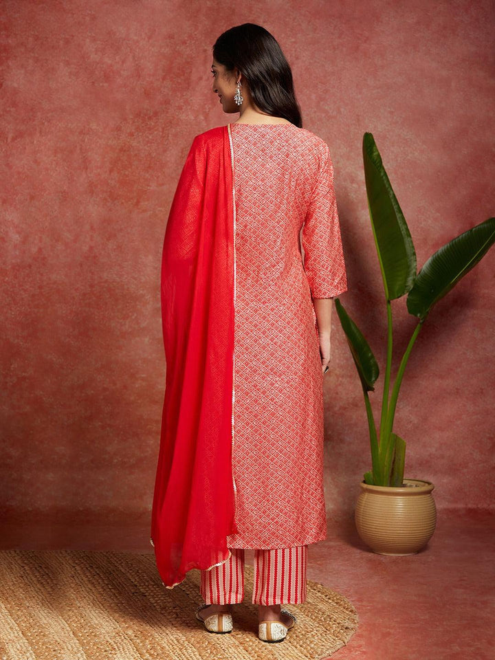 Coral Printed Silk Blend Straight Kurta With Palazzos & Dupatta - Libas