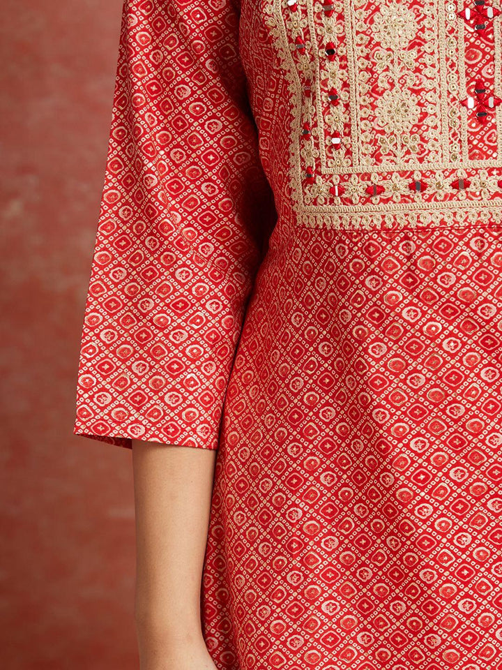 Coral Printed Silk Blend Straight Kurta With Palazzos & Dupatta - Libas