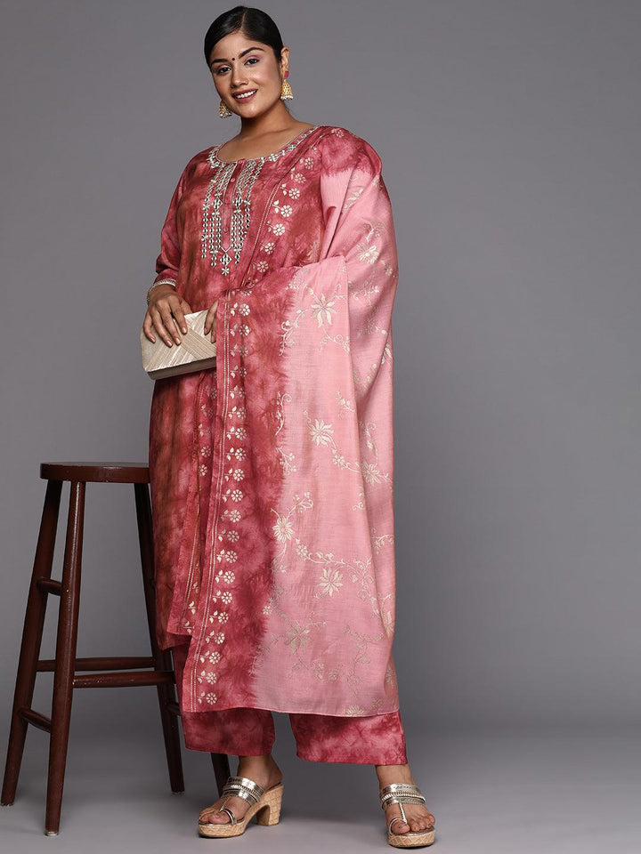 Coral Printed Silk Blend Straight Kurta With Trousers & Dupatta - Libas