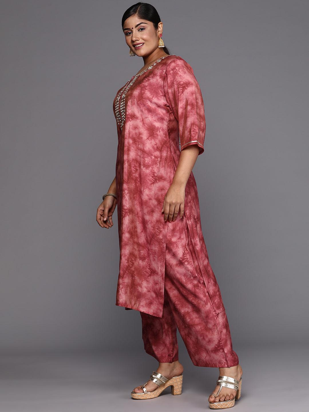 Coral Printed Silk Blend Straight Kurta With Trousers & Dupatta - Libas