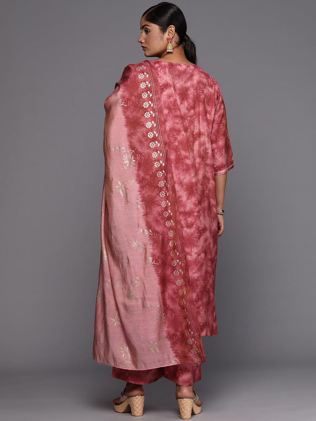 Coral Printed Silk Blend Straight Kurta With Trousers & Dupatta - Libas