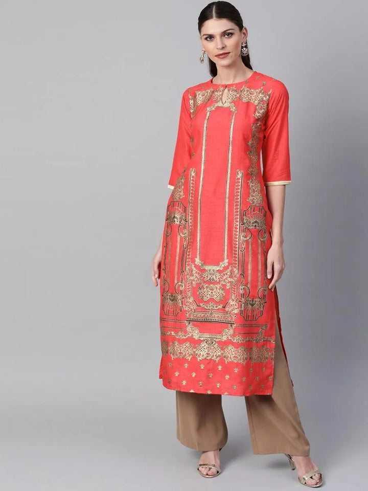 Coral Self Design Chanderi Kurta - Libas