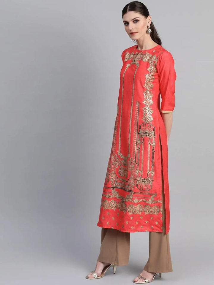 Coral Self Design Chanderi Kurta - Libas