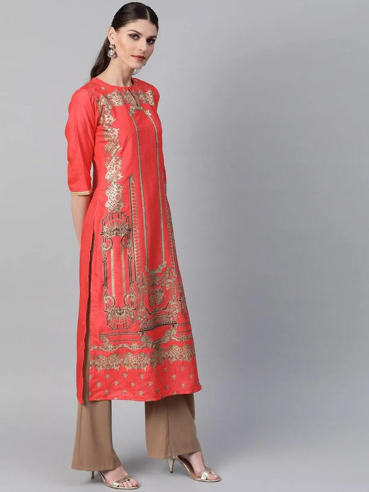 Coral Self Design Chanderi Kurta - Libas