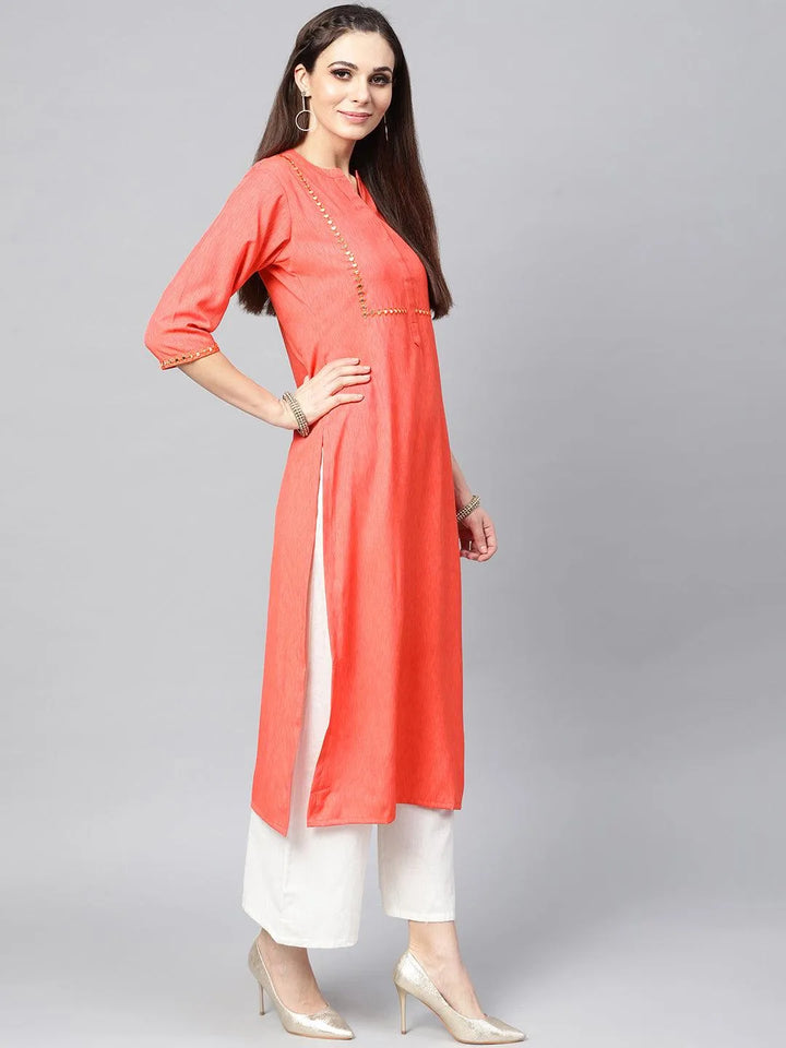 Coral Solid Cotton Kurta - Libas