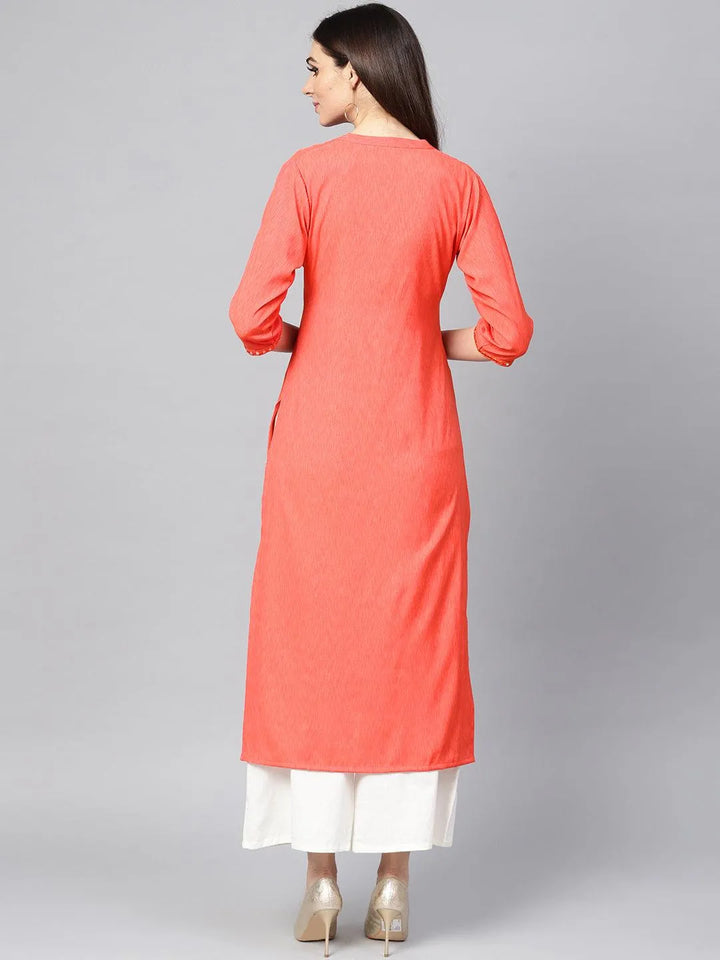 Coral Solid Cotton Kurta - Libas