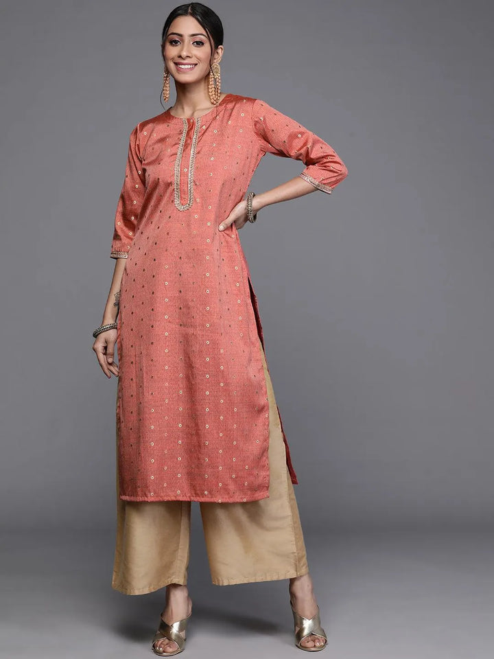 Coral Woven Design Chanderi Silk Kurta - Libas