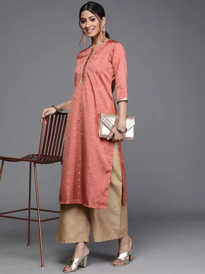 Coral Woven Design Chanderi Silk Kurta - Libas