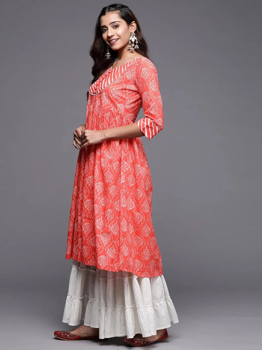 Coral Yoke Design Cotton Anarkali Kurta - Libas