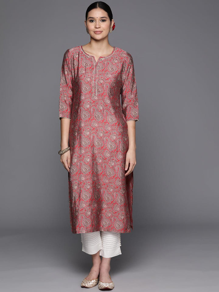 Coral Yoke Design Silk Straight Kurta - Libas