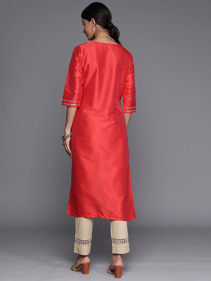 Coral Yoke Design Silk Straight Kurta - Libas